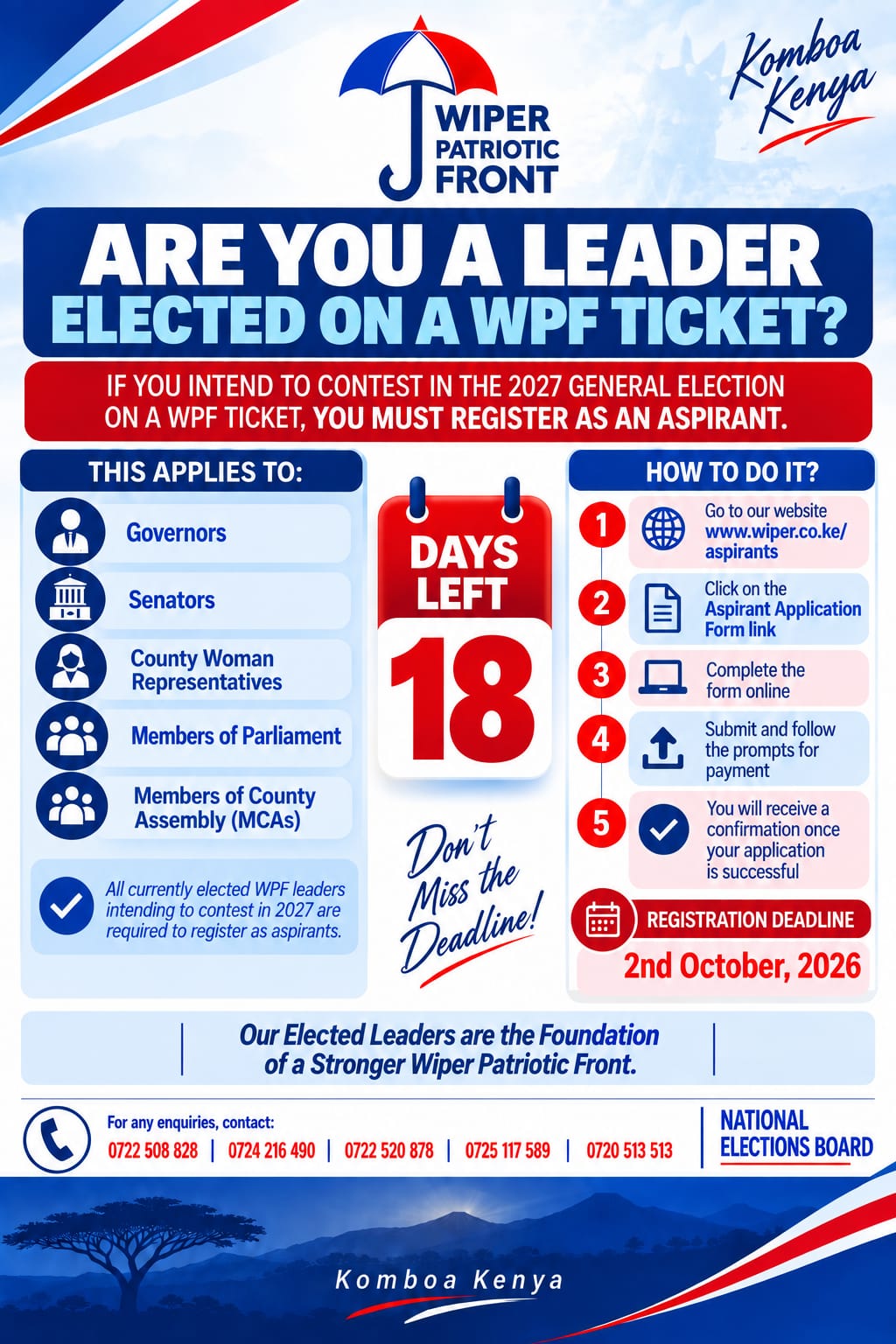 NOTICE TO ALL LEADERS ELECTED ON A WPF TICKET !!!