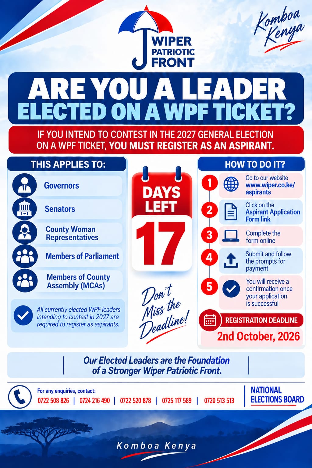 NOTICE TO ALL LEADERS ELECTED ON A WPF TICKET !!!