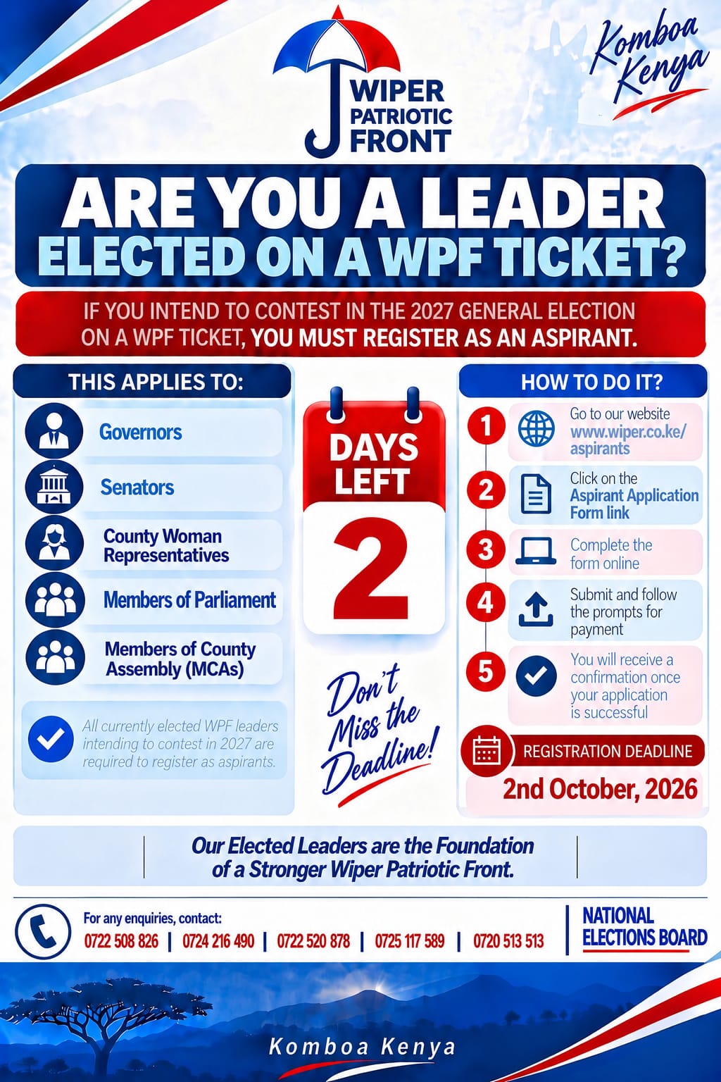 NOTICE TO ALL LEADERS ELECTED ON A WPF TICKET !!!