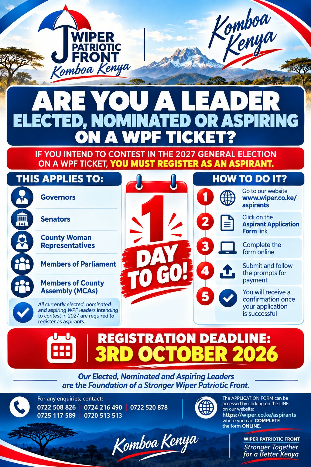 NOTICE TO ALL LEADERS ELECTED ON A WPF TICKET !!!